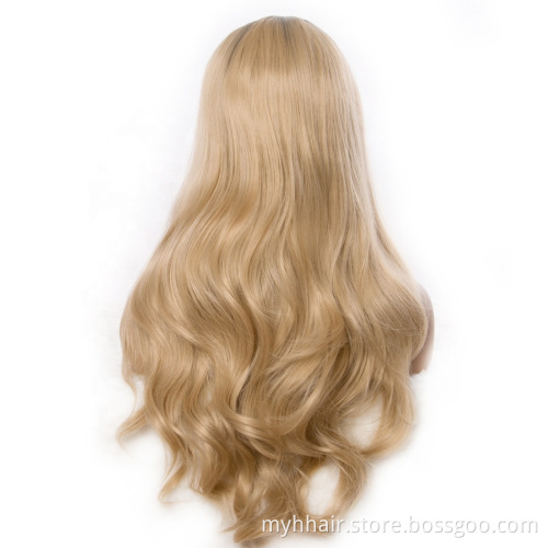 Ombre Long Blonde Wavy Wigs For Women Synthetic Black Ombre Blonde Female Daily Party Heat Resistant False Hair